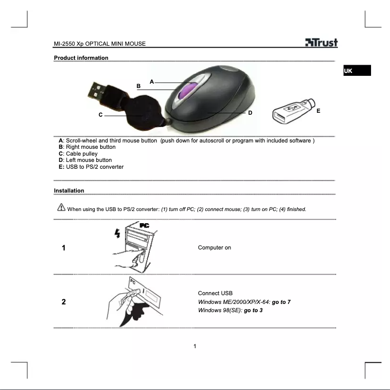 Page 1 de la notice Manuel utilisateur Trust MI-2550Xp