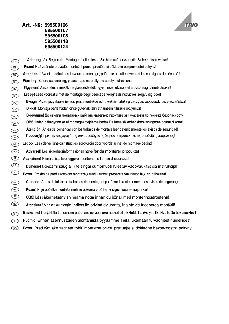 Page 1 de la notice Manuel utilisateur Trio Lighting Luis 595500107