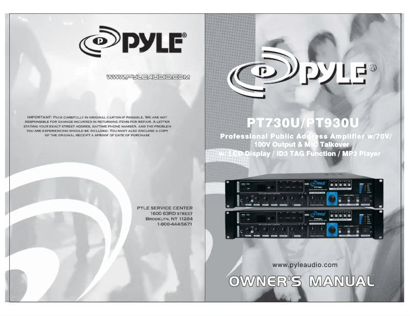 Page n°1 - Manuel utilisateur Pyle PT730U