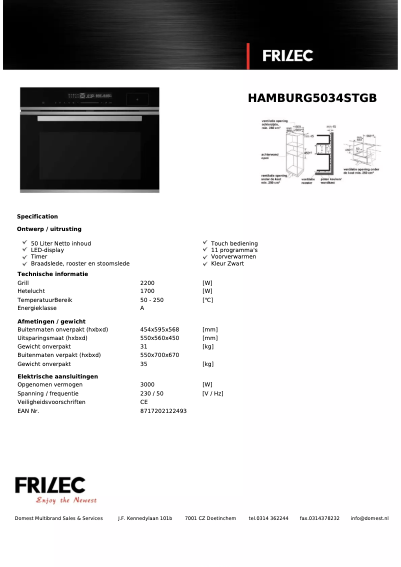 Page n°1 - Fiche technique Frilec HAMBURG5034STGB