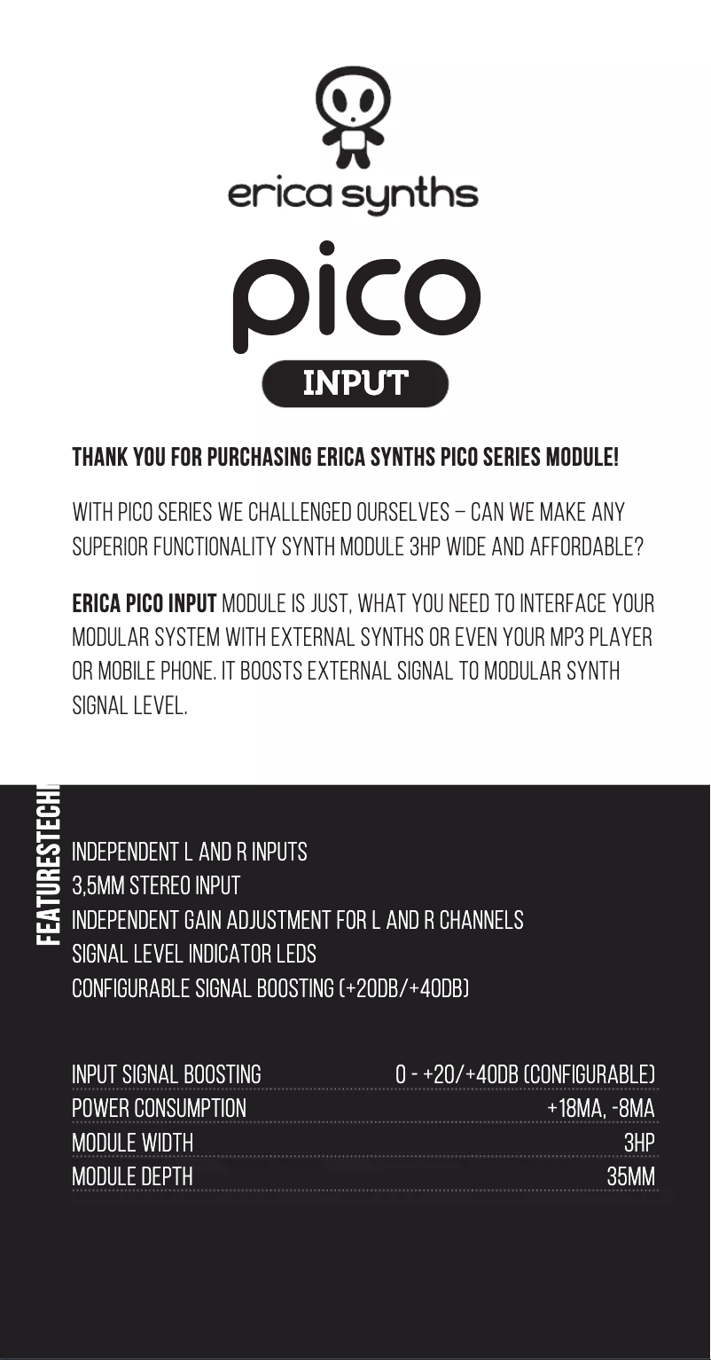 Page n°1 - Manuel utilisateur Erica Synths Pico Input