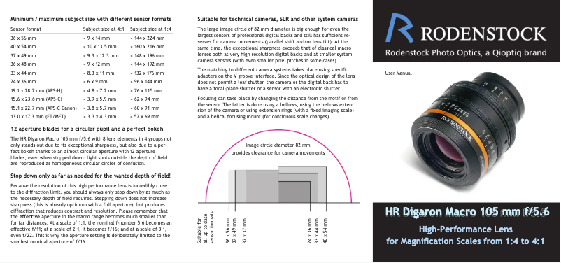Image de la première page du manuel de l'appareil HR Digaron Macro 105 mm f/5.6