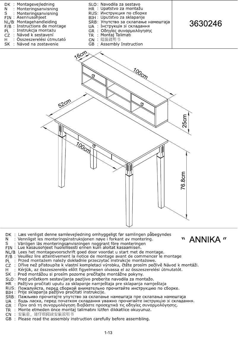 Page n°1 - Manuel utilisateur JYSK Aulum (100x77x52)