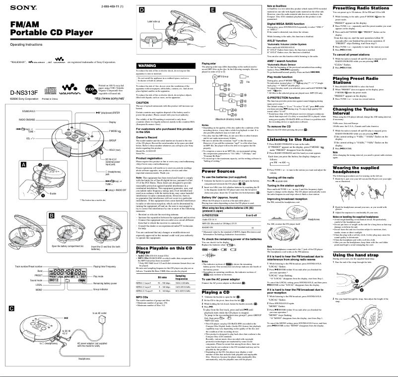 Image de la première page du manuel de l'appareil Walkman D-NS313F