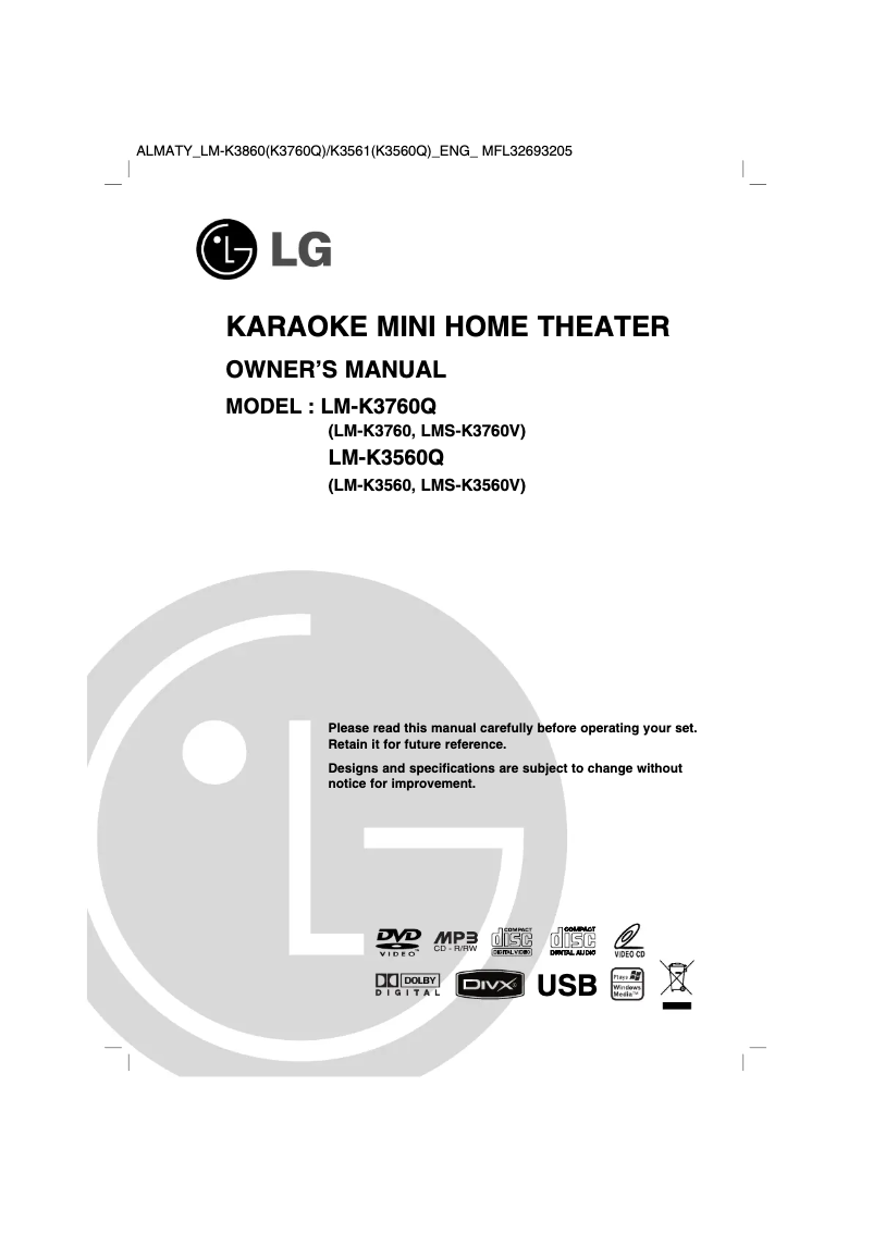 Image de la première page du manuel de l'appareil LM-K3760Q