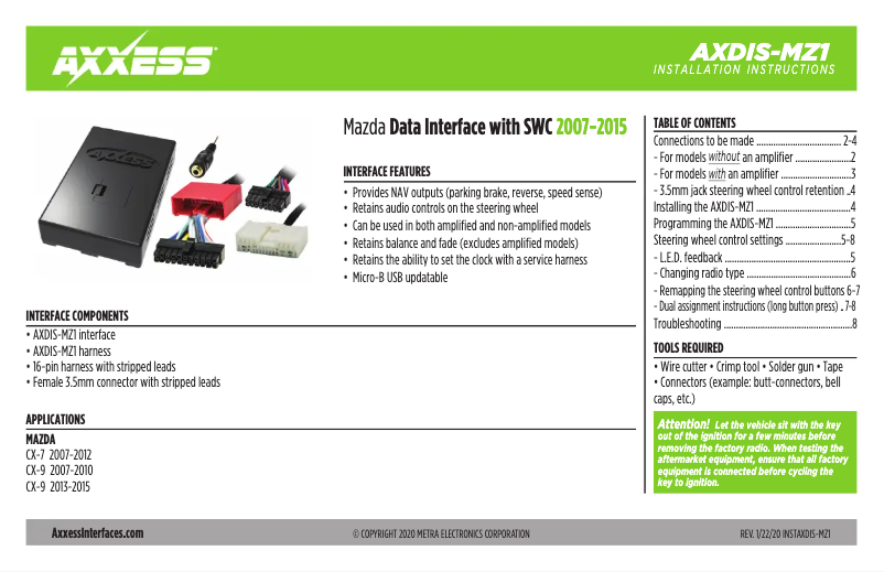 Page 1 de la notice Manuel utilisateur AXESS AXDIS-MZ1