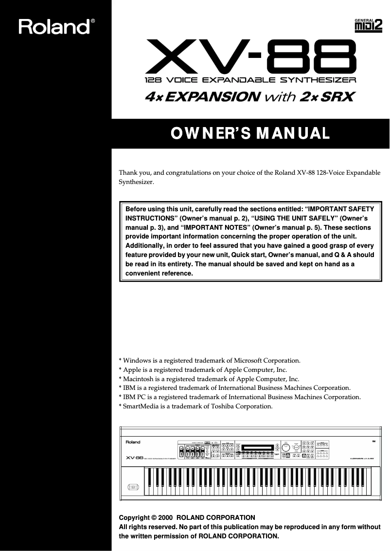 Page n°1 - Manuel utilisateur Roland XV-88