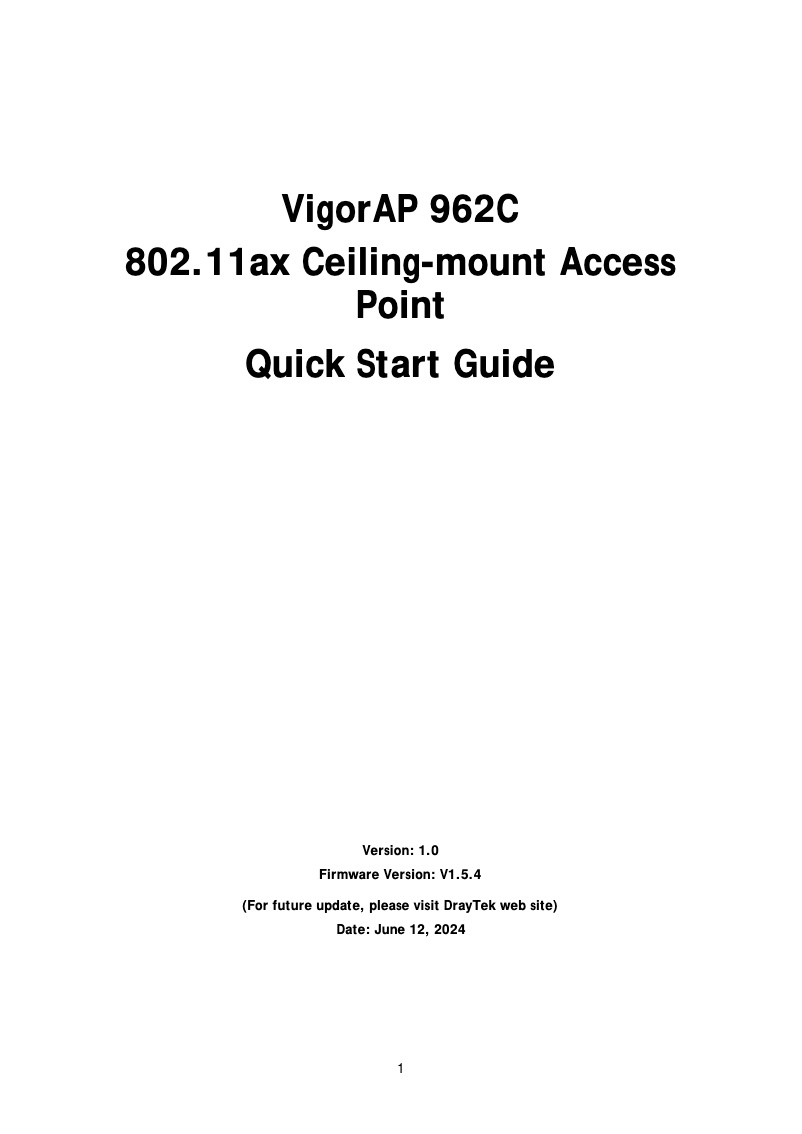 Page 1 de la notice Guide de démarrage rapide Draytek VigorAP 962C