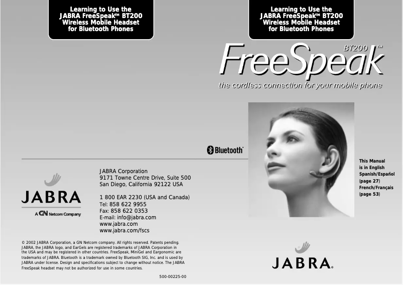 Image de la première page du manuel de l'appareil BT200