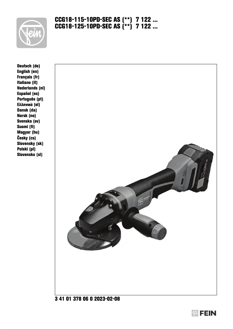 Página 1 del manual Manual de usuario Fein CCG 18-125-10 PD-SEC AS