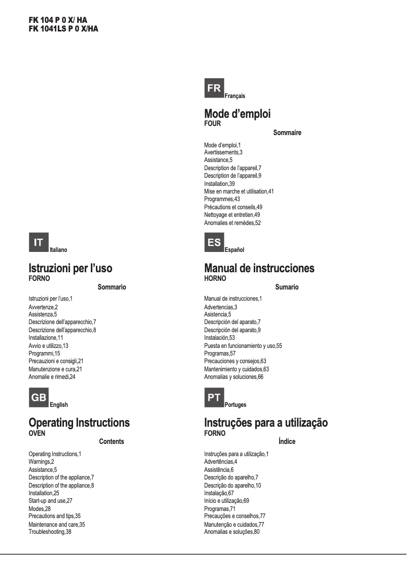 Page n°1 - Manuel utilisateur Hotpoint Ariston FK 1041LS P 0 X/HA