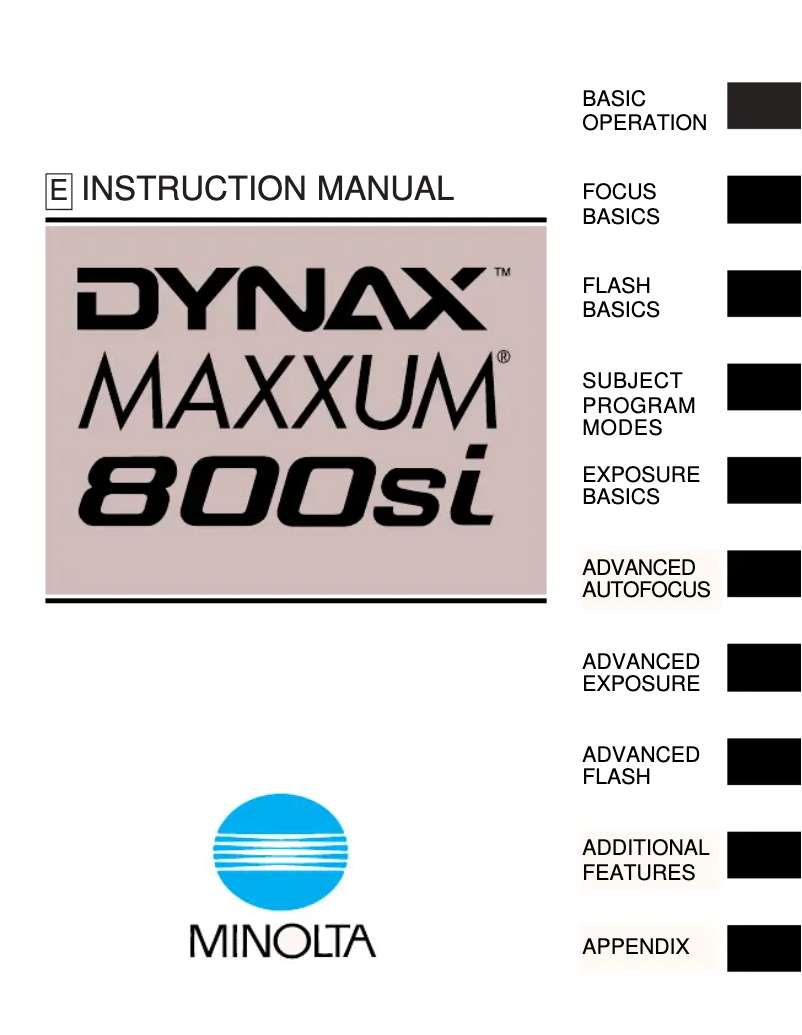 Page n°1 - Manuel utilisateur Konica Minolta Dynax 800Si