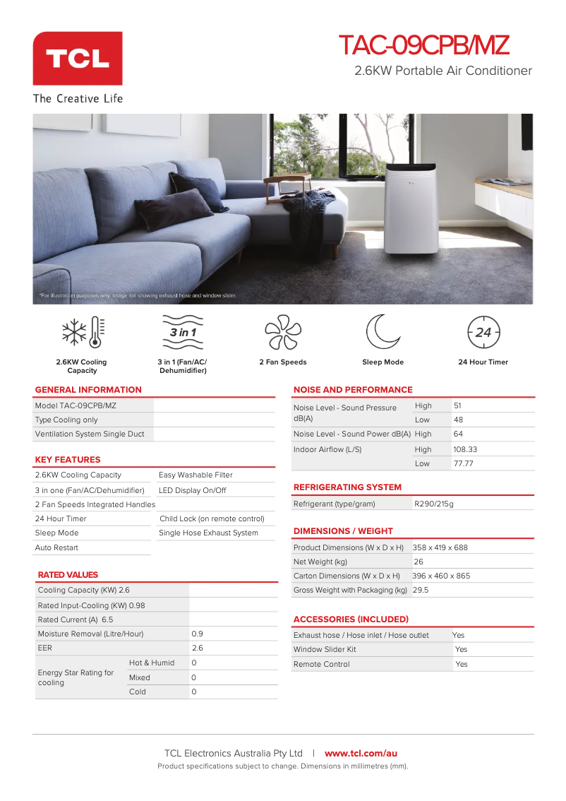 Page n°1 - Fiche technique TCL TAC-09CPB/MZ