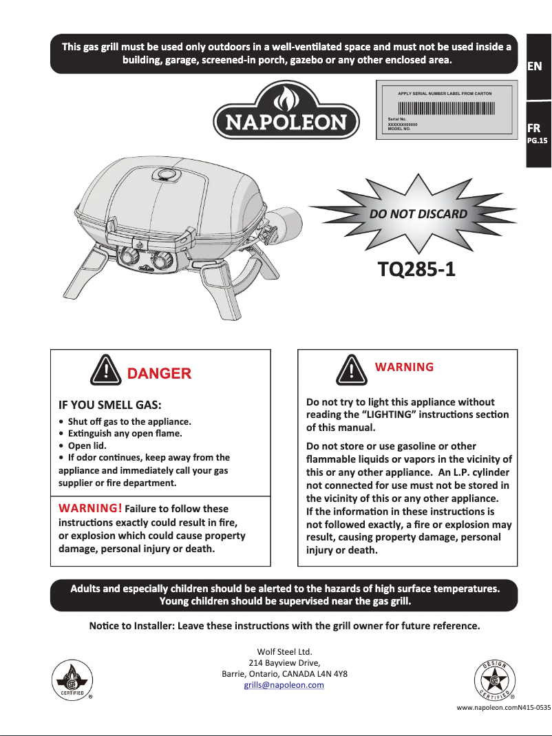 Page 1 de la notice Guide d'installation Napoleon TravelQ 285