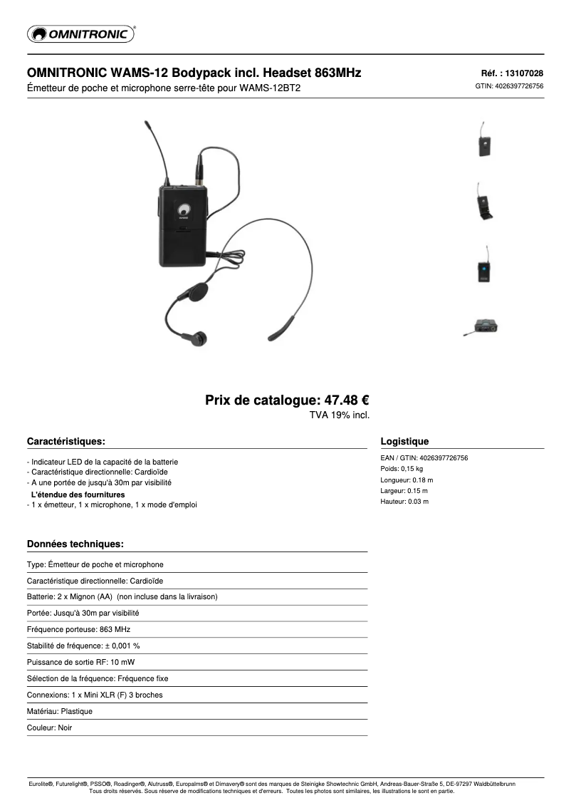 Page n°1 - Fiche technique Omnitronic WAMS-12