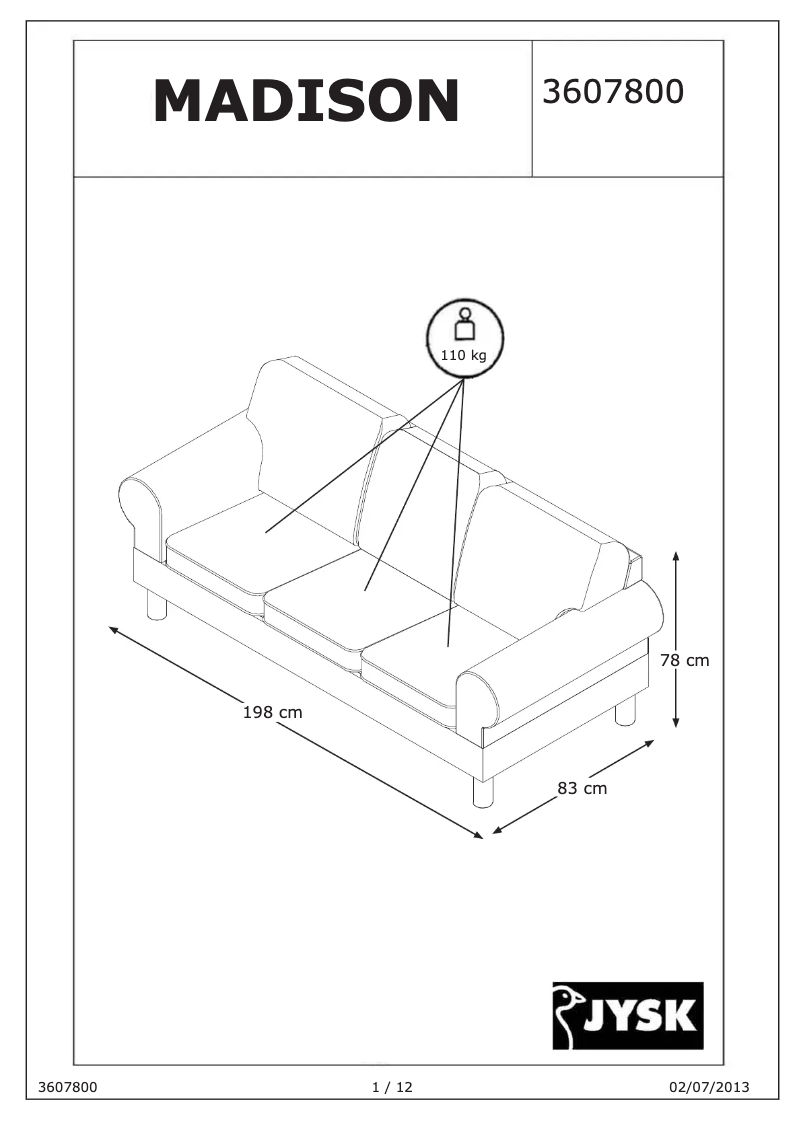 Page 1 de la notice Manuel utilisateur JYSK Beder (2.5 seat)