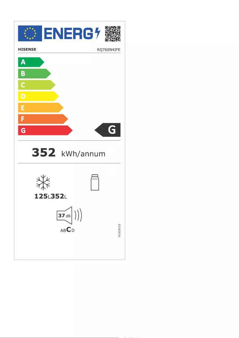 Page 1 de la notice Label énergétique Hisense RQ760N4IFE
