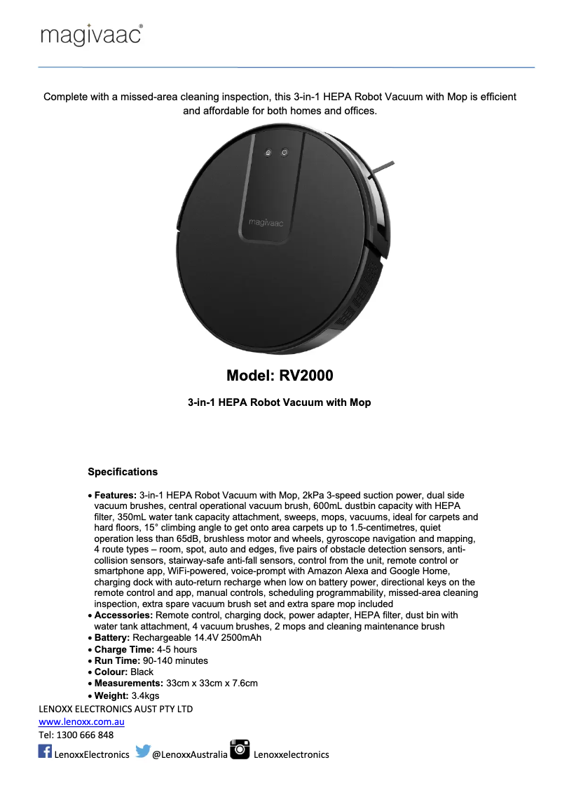 Page n°1 - Manuel utilisateur Magivaac RV2000