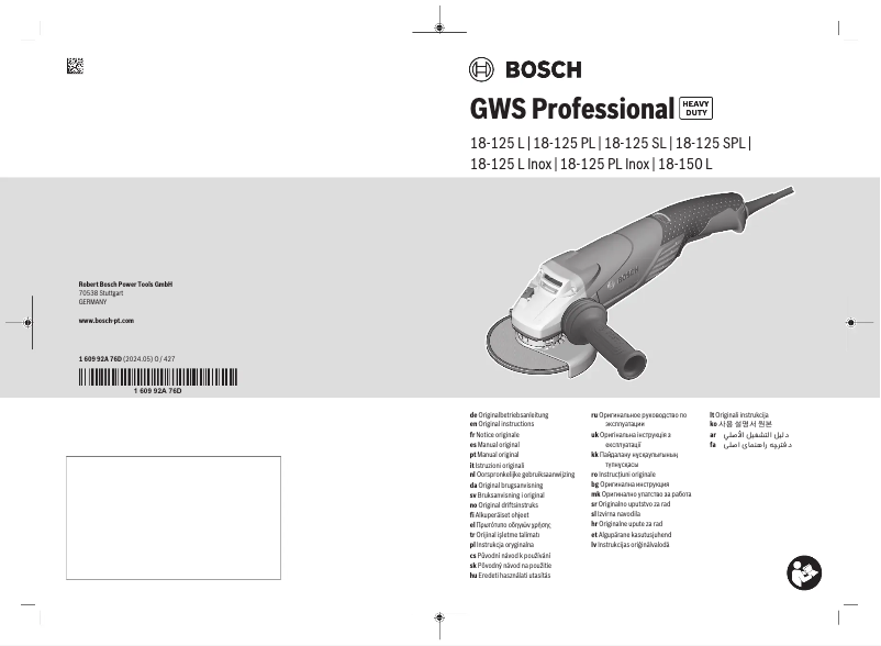 Page 1 de la notice Manuel utilisateur Bosch GWS 18-150 L Professional