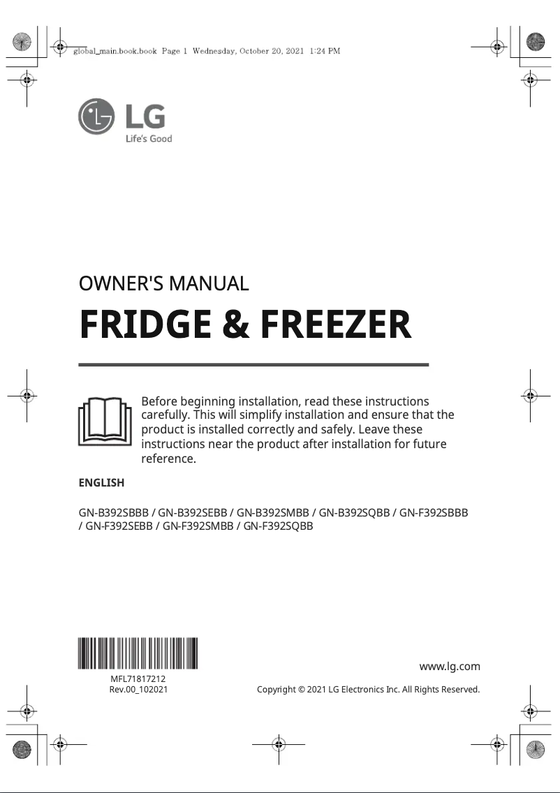 Page 1 de la notice Manuel utilisateur LG GN-B392SMBB