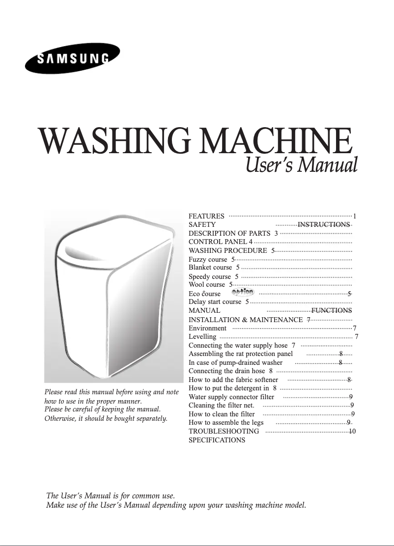 Page 1 de la notice Manuel utilisateur Samsung WA80B9