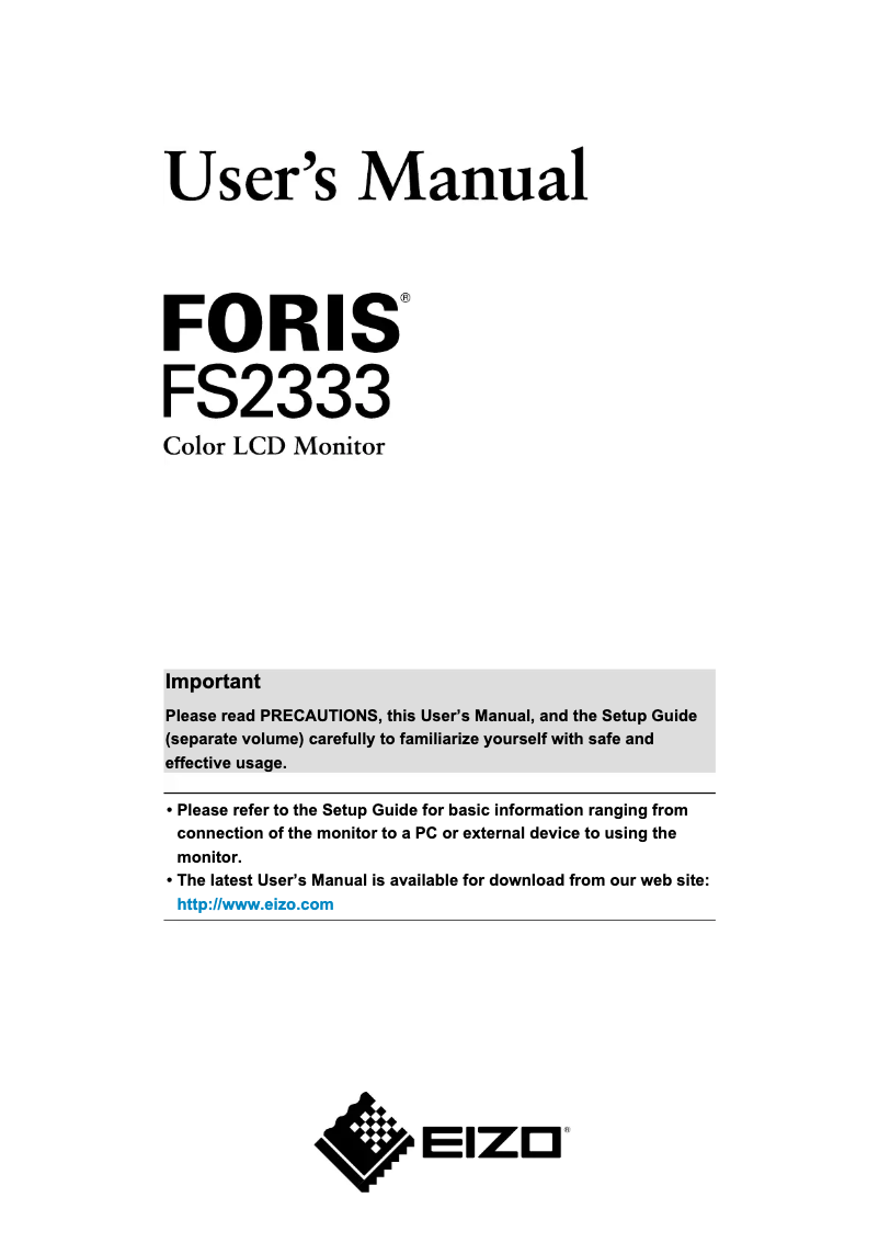 Page 1 de la notice Manuel utilisateur Eizo FORIS FS2333