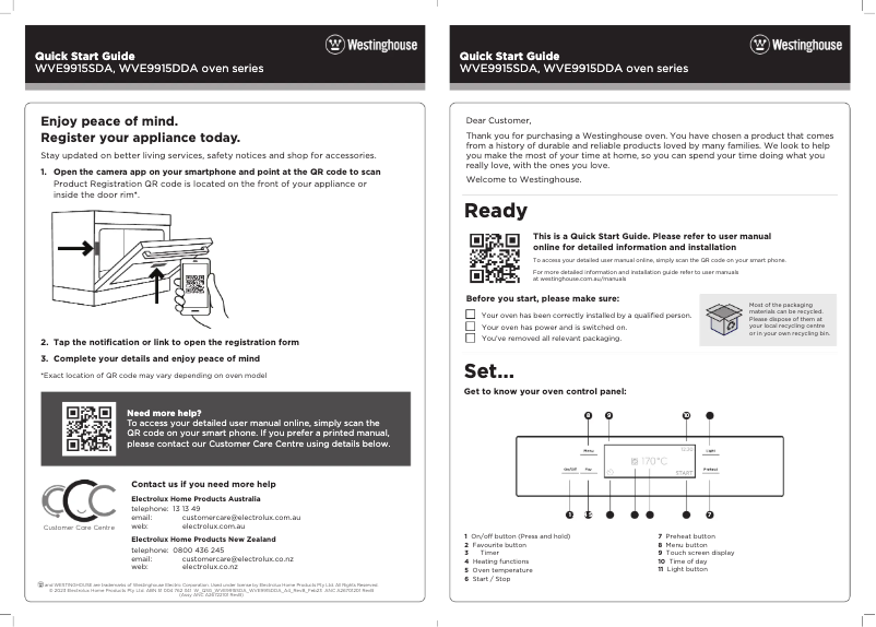 Page 1 de la notice Guide de démarrage rapide Westinghouse WVE9915SDA