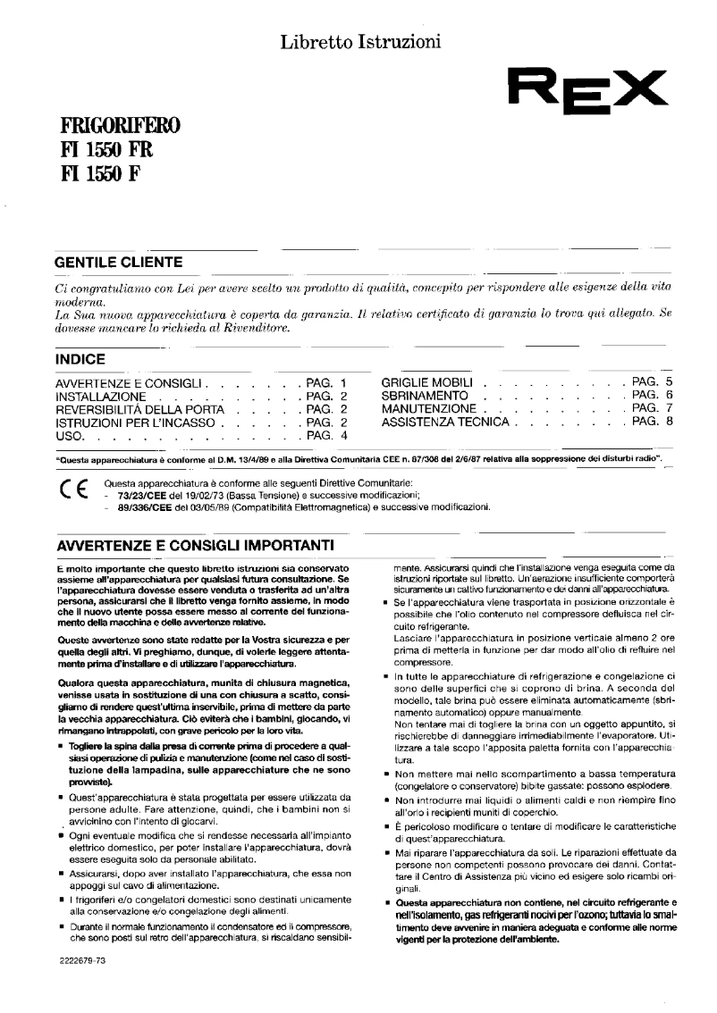 Page 1 de la notice Manuel utilisateur Rex FI1550FR