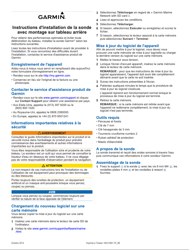 Page 1 de la notice Guide d'installation Garmin GT30-TM