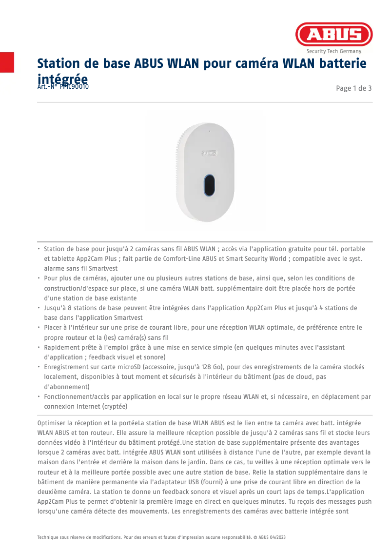 Page n°1 - Fiche technique Abus PPIC90010