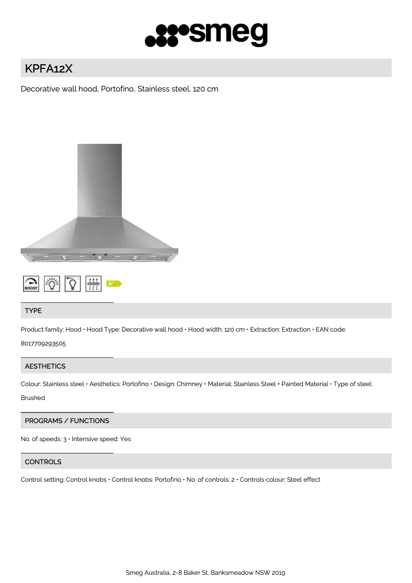Página 1 del manual Ficha técnica Smeg KPFA12X