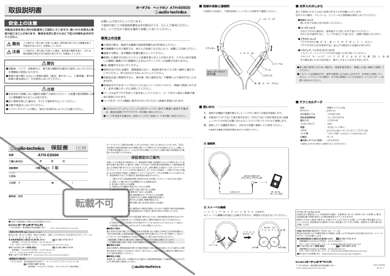 Imagen de la primera página del manual del dispositivo ATH-ES500