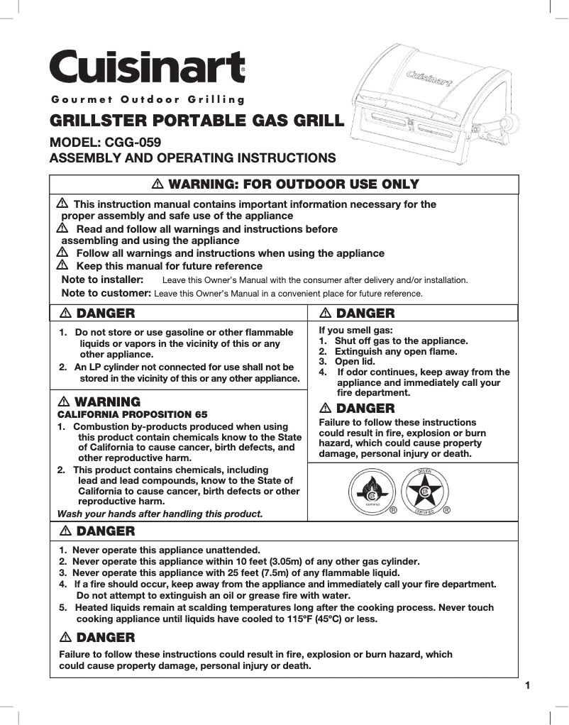 Page 1 de la notice Manuel utilisateur Cuisinart CGG-059