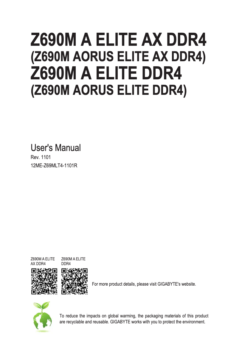 Page 1 de la notice Manuel utilisateur Gigabyte Z690M Aorus Elite AX DDR4