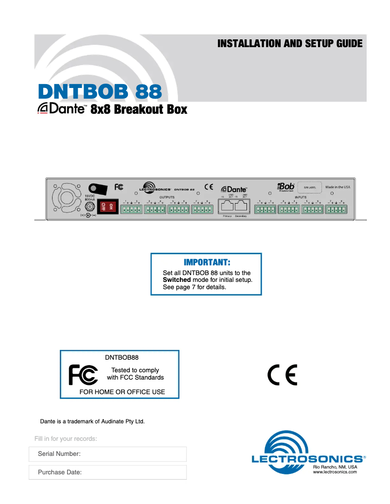 Page n°1 - Manuel utilisateur Lectrosonics DNTBOB88