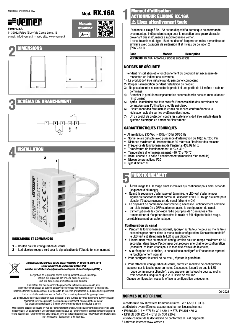 Image de la première page du manuel de l'appareil RX.16A