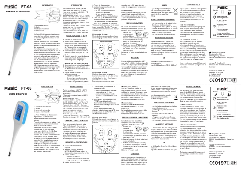 Page 1 de la notice Manuel utilisateur Fysic FT-08