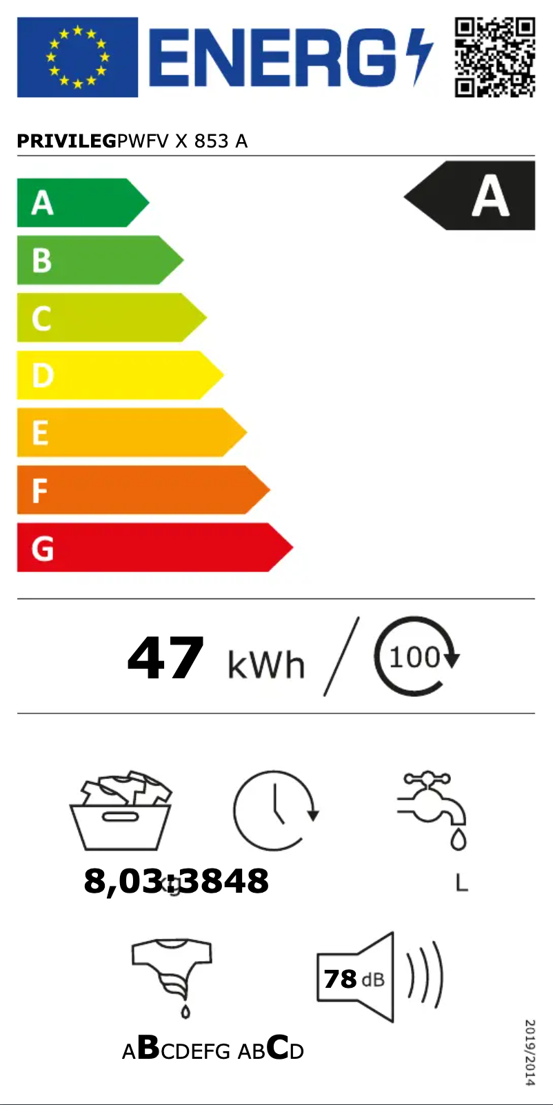 Page n°1 - Label énergétique Privileg PWFV X 853 A