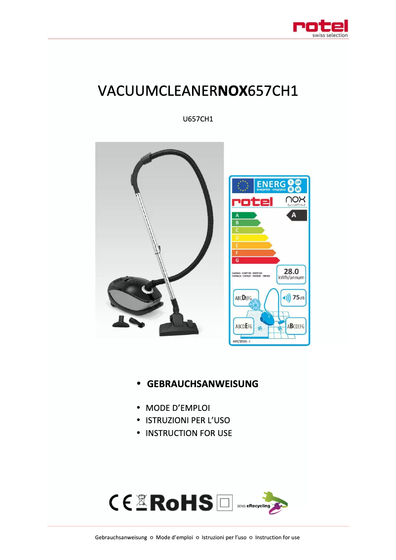 Page n°1 - Manuel utilisateur Rotel Nox U657CH1