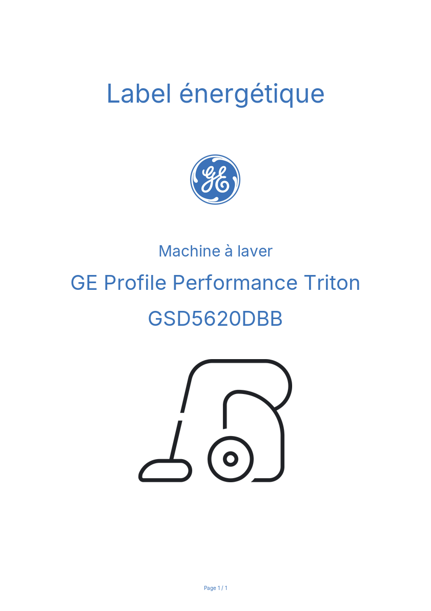 Page n°1 - Label énergétique GE Profile Performance Triton GSD5620DBB