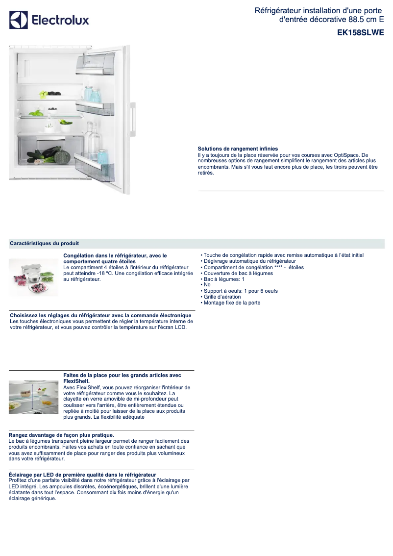 Page 1 de la notice Fiche technique Electrolux EK158SLWE