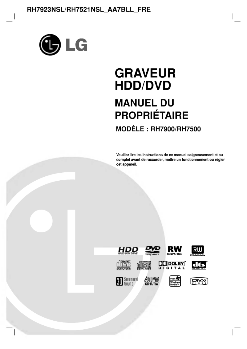 Page 1 de la notice Manuel utilisateur LG RH7923NSL