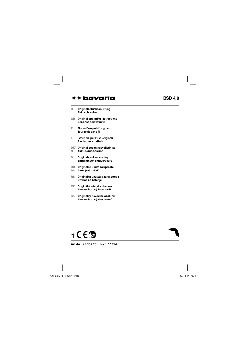 Page 1 de la notice Manuel utilisateur Bavaria BSD 48