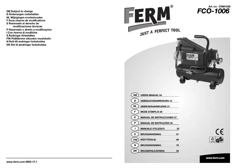 Page n°1 - Manuel utilisateur Ferm CRM1028 FCO-1006