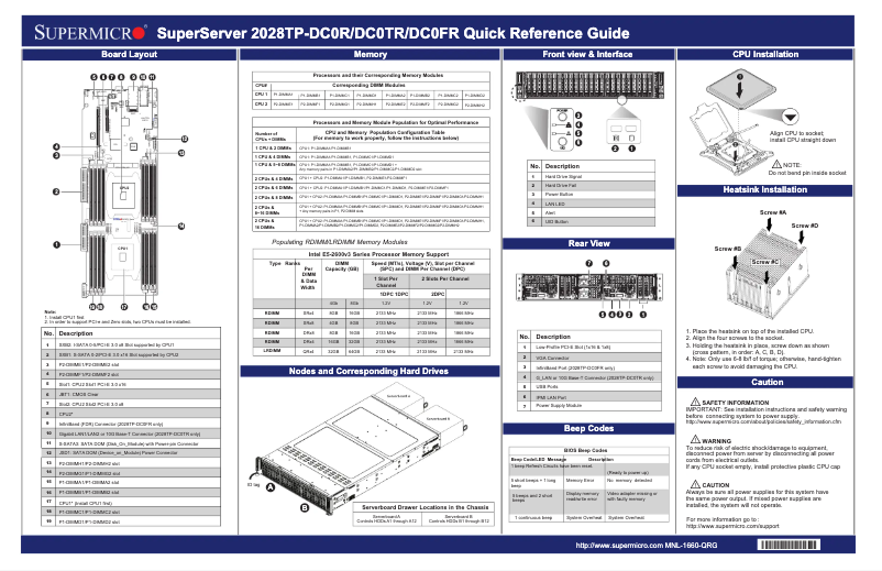 Page 1 de la notice Guide de démarrage rapide Supermicro SuperServer 2028TP-DC0TR