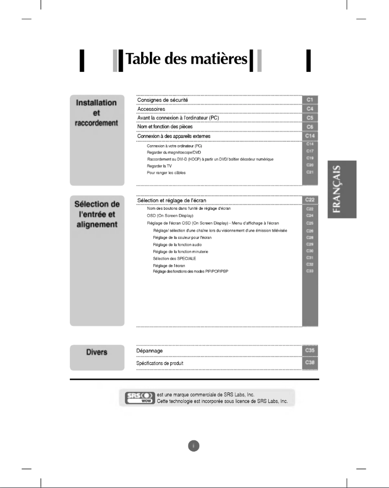 Page 1 de la notice Manuel utilisateur LG M1740A