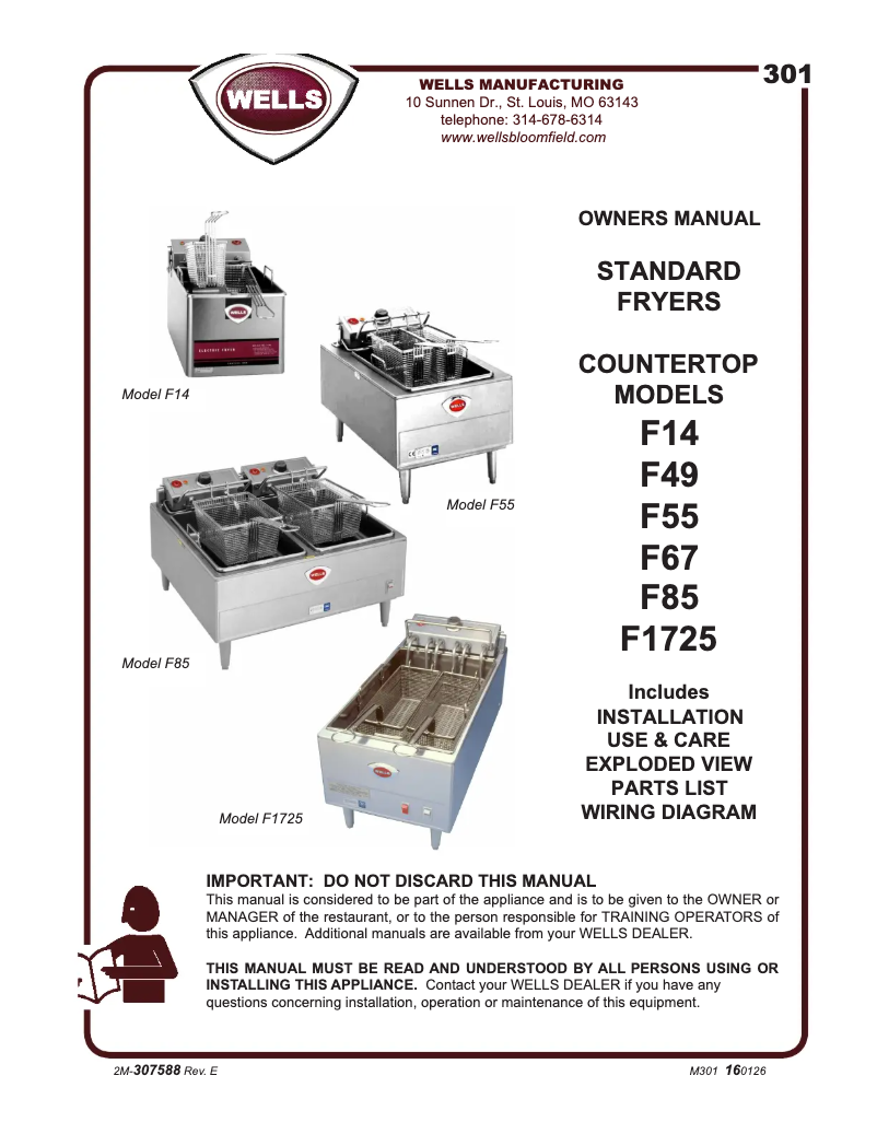 Page 1 de la notice Manuel utilisateur Wells F1725