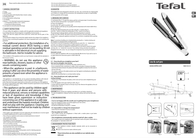 Page 1 de la notice Manuel utilisateur Tefal Liss&Curl Pro HS6150