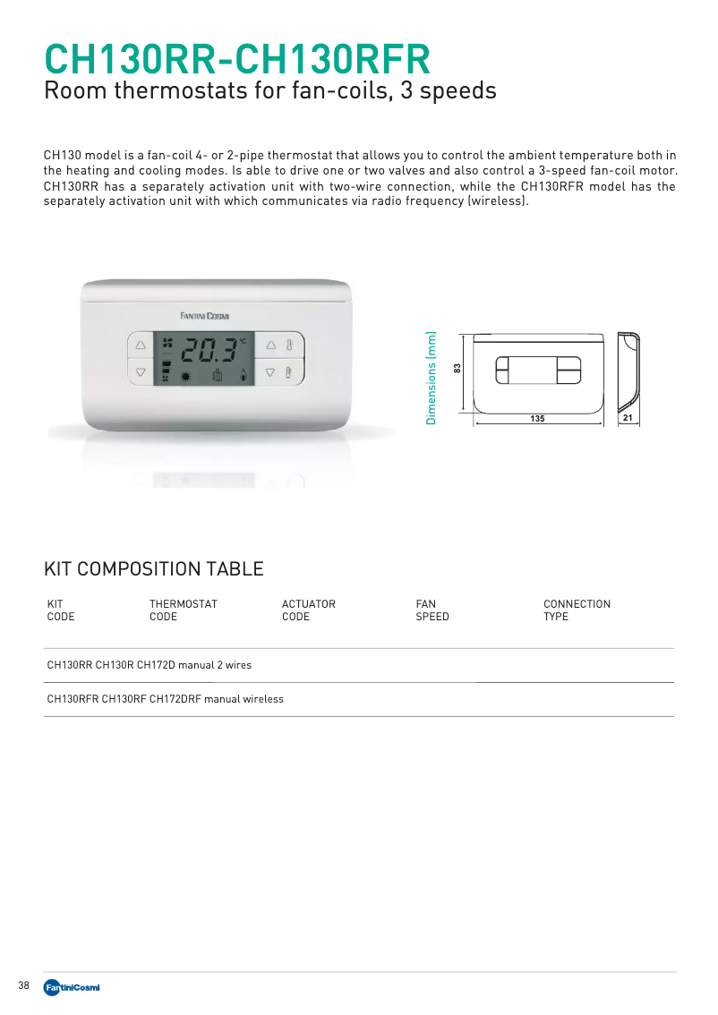 Page 1 de la notice Fiche technique Fantini Cosmi CH173D