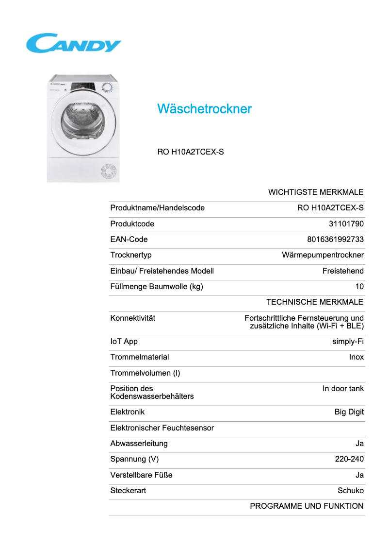 Image de la première page du manuel de l'appareil RO H10A2TCEX-S